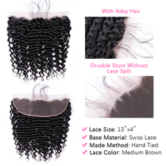 VIPbeauty Deep Wave Bundles With 13x4 Lace Frontal Unprocessed Human Hair Extensions