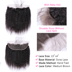 VIPbeauty Kinky Straight Bundles With 13x4 Lace Frontal Unprocessed Human Hair Extensions