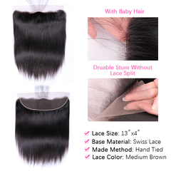 VIPbeauty Straight Hair Bundles With 13x4 Lace Frontal Unprocessed Human Hair Extensions