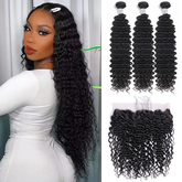 VIPbeauty Deep Wave Bundles With 13x4 Lace Frontal Unprocessed Human Hair Extensions