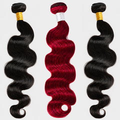 #1B&Red Peekaboo Highlight Hair Bundles Colored Human Hair Body Wave 13A