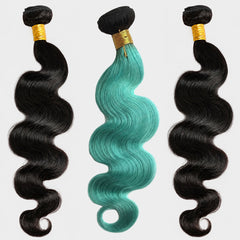 #1B&Teal(Deep blue-green hair color) Peekaboo Highlight Hair Bundles Colored Human Hair Body Wave 13A