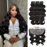 VIPbeauty Body Wave Wave Bundles With 13x6 Lace Frontal Human Hair Extensions