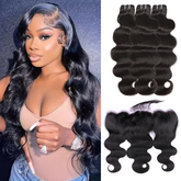 VIPbeauty Body Wave Bundles With 13x4 Lace Frontal Unprocessed Human Hair Extensions