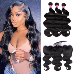 VIPbeauty Body Wave Bundles With 13x4 Lace Frontal Unprocessed Human Hair Extensions