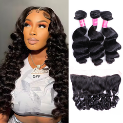 VIPbeauty Loose Wave Bundles With 13x4 Lace Frontal Unprocessed Human Hair Extensions