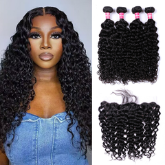 VIPbeauty Water Wave Bundles With 13x4 Lace Frontal Unprocessed Human Hair Extensions
