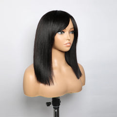 VIPbeauty 1x3 Lace Closure Light Yaki Straight 100% Human Hair Wig With Bangs