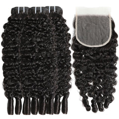 VIPbeauty Burmese Curly 3 Bundles Human Hair With 4x4 Lace Closure