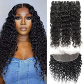 VIPbeauty Water Wave Bundles With 13x4 Lace Frontal Unprocessed Human Hair Extensions