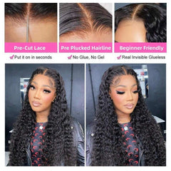 VIPbeauty Glueless Wigs Deep Wave 5x5 Lace Closure Wig Ready To Wear Pre Cut Bleached Knots