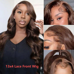 VIPbeauty #4 Chocolate Brown 13x4 Lace Front Wigs Transparent Body Wave 13x6 Human Hair