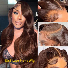 VIPbeauty #4 Chocolate Brown 13x4 Lace Front Wigs Transparent Body Wave 13x6 Human Hair