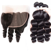 VIPbeauty Loose Wave Bundles With 13x6 Lace Frontal Human Hair Extensions