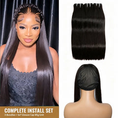 VIPbeauty Straight 5X7 Lace Closure Cap Unit With Hair Bundles For Full Sew In Extension