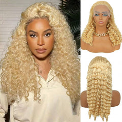 VIPbeauty 613 Blonde Burmese Curly Human Hair 13x6 Lace Front Wig With Baby Hair 210% Density