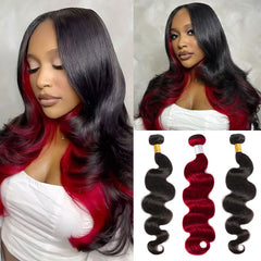 #1B&Red Peekaboo Highlight Hair Bundles Colored Human Hair Body Wave 13A