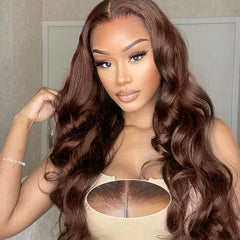 VIPbeauty 7x5 Wear Go Glueless Wigs Chocolate Brown Body Wave Bleached Knots Lace Frontal Wig