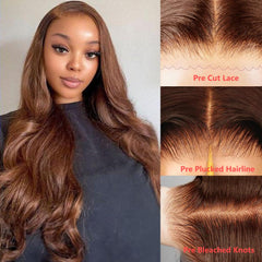 VIPbeauty 7x5 Wear Go Glueless Wigs Chocolate Brown Body Wave Bleached Knots Lace Frontal Wig