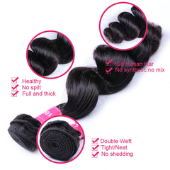 VIPbeauty Loose Wave Bundles With 13x4 Lace Frontal Unprocessed Human Hair Extensions