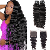 VIPbeauty Loose Deep Wave Human Hair Bundles With 5x5 Lace Closure