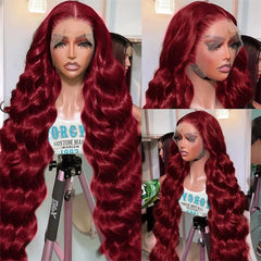 VIPbeauty 99J Burgundy Body Wave 13x4 13x6 Lace Frontal Human Hair Wigs Deep Parting Colored Wig