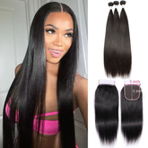 VIPbeauty Straight Human Hair Bundles With 5x5 Lace Closure