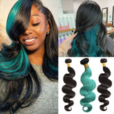 #1B&Teal(Deep blue-green hair color) Peekaboo Highlight Hair Bundles Colored Human Hair Body Wave 13A