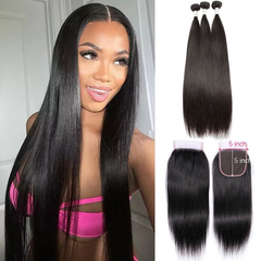 VIPbeauty Straight Human Hair Bundles With 5x5 Lace Closure