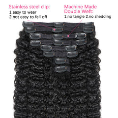 VIPbeauty Burmese Curly Clip in Hair Extensions 120g 8pcs 100% Human Hair