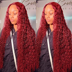 Deep Wave Hair Burgundy Lace Front Wig 99J Human Hair Lace Front Wigs