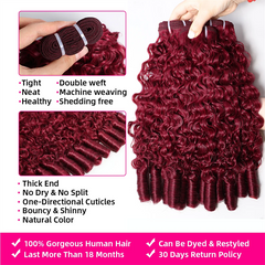 VIPbeauty 99J Burgundy Burmese Curly Hair Bundles Brazilian Human Hair Extensions