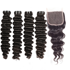 VIPbeauty Loose Deep Wave Human Hair Bundles With 5x5 Lace Closure
