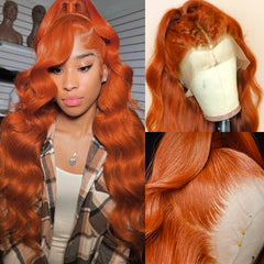 VIPbeauty Body Wave Lace Front Wigs #350 Ginger Colored Human Hair Wig for Women