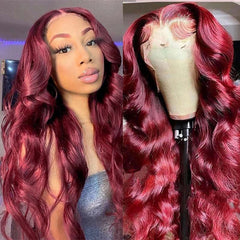 VIPbeauty 99J Burgundy Body Wave 13x4 13x6 Lace Frontal Human Hair Wigs Deep Parting Colored Wig