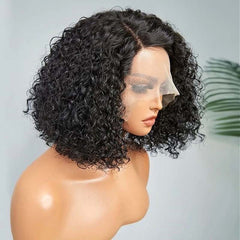VIPbeauty Short Curly Bob Wigs Human Hair 13x4 Transparent Lace Front Wigs