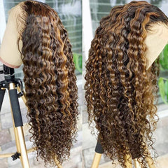 VIPbeauty 13x4 Lace Front Wig Human Hair P4/27 Highlights Deep Wave 13x6 Frontal Wigs