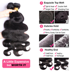 VipBeauty 12A Remy Body Wave Bundles 100% Human Hair Natural Black Color