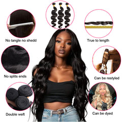 VipBeauty 12A Remy Body Wave Bundles 100% Human Hair Natural Black Color