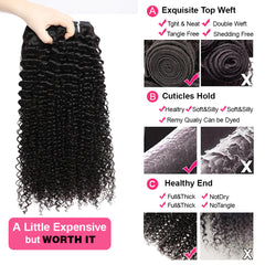 VipBeauty 12A Curly Human Hair 3 Bundles 1B Color