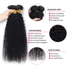 VipBeauty 12A Kinky Curly Human Hair 3 Bundles Extension