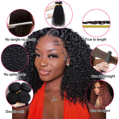 VipBeauty 12A Kinky Curly Human Hair 3 Bundles Extension