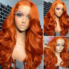 VIPbeauty Body Wave Lace Front Wigs #350 Ginger Colored Human Hair Wig for Women