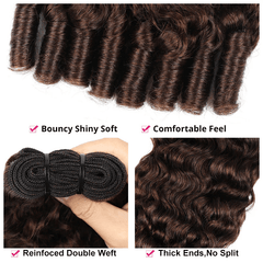 VIPbeauty #4 Brown Burmese Curly 3 Bundles With Lace Closure Unprocessed Virgin Human Hair Extensions