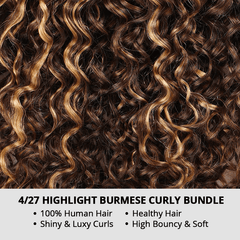 VIPbeauty P4/27 Highlight Burmese Curly Human Hair Bundles 1/3/4PCS Hair Extensions