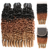 VIPbeauty Burmese Curly 3 Bundles With Lace Closure T1B/30/27 Ombre Human Hair Extensions