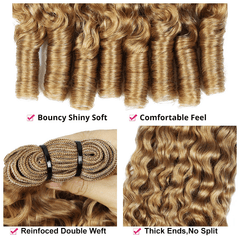 VIPbeauty #27 Honey Blonde Burmese Curly Human Hair Bundles With Twist Out Ends
