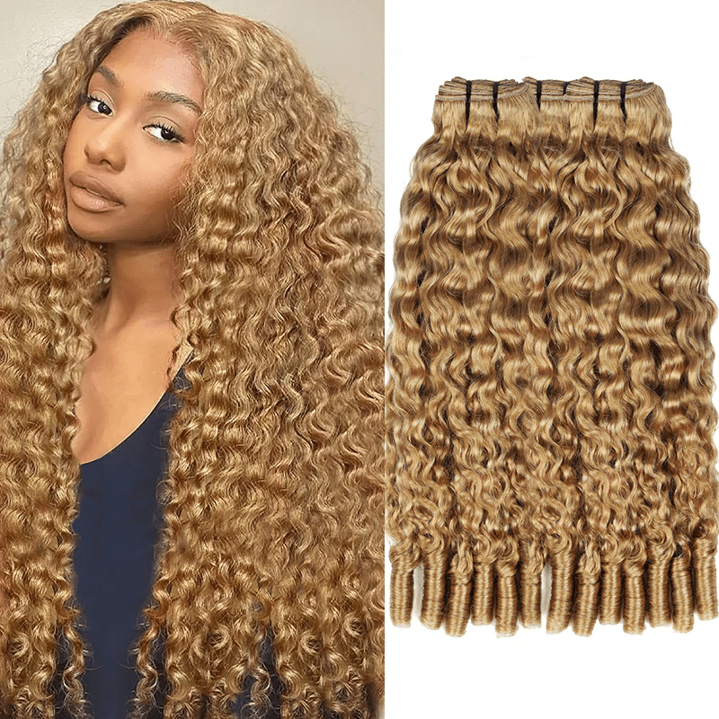 VIPbeauty #27 Honey Blonde Burmese Curly Human Hair Bundles With Twist Out Ends