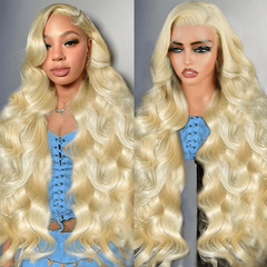 VIPbeauty 613 Blonde Body Wave 13x6 Lace Front Human Hair Wigs Pre-Plucked 220% Density