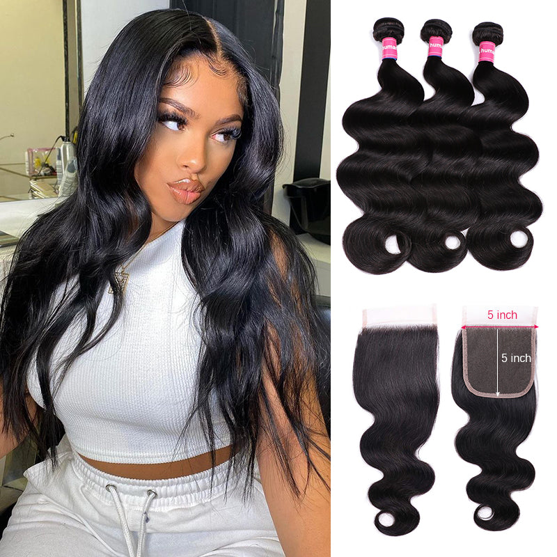 VIPbeauty Body Wave Human Hair Bundles With 5x5 Lace Closure